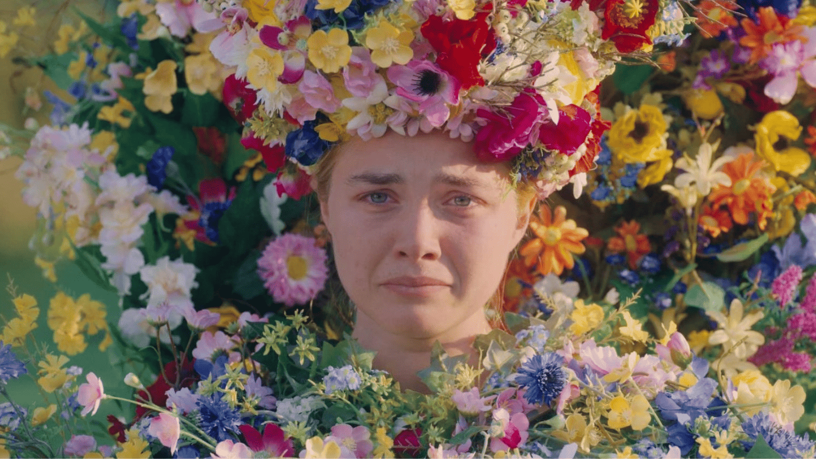 Florence Pugh surrounded by flowers in Midsommar